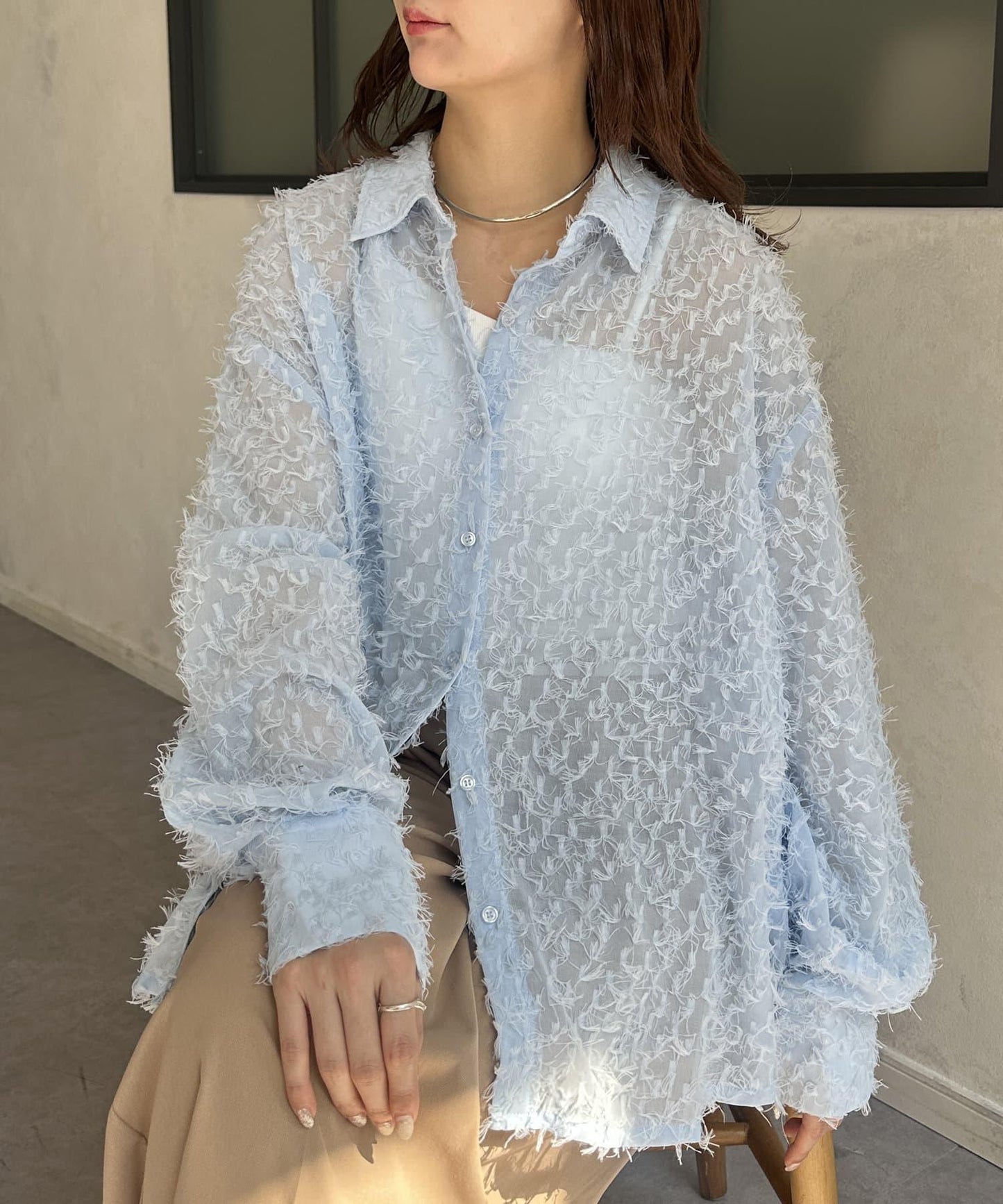 流蘇透視襯衫