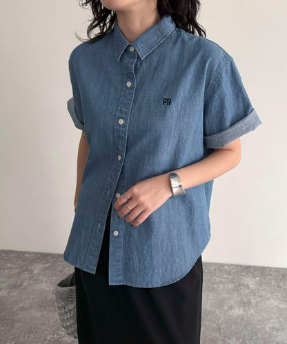 FR刺繡短袖襯衫