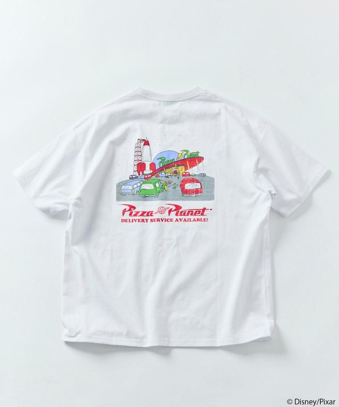 TOY STORY/玩具總動員 聯名 大尺寸 背面印花 圓領T恤/Pizza Planet