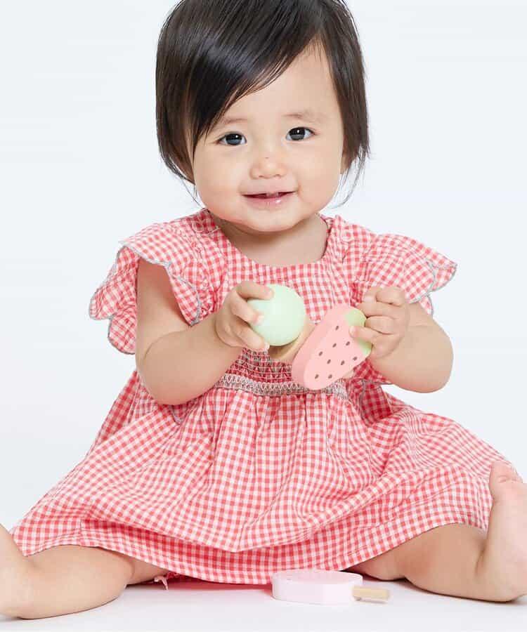 【連衣裙】少女風格格紋嬰兒套裝