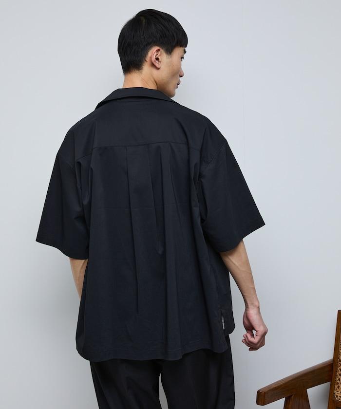 拉米混短袖襯衫 / 箱型剪裁 開領襯衫