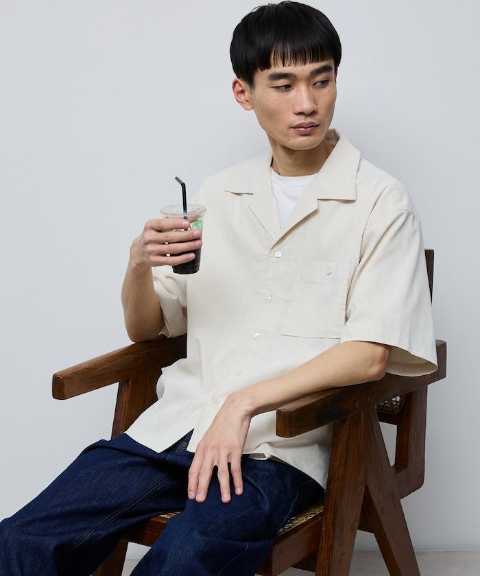 拉米混短袖襯衫 / 箱型剪裁 開領襯衫