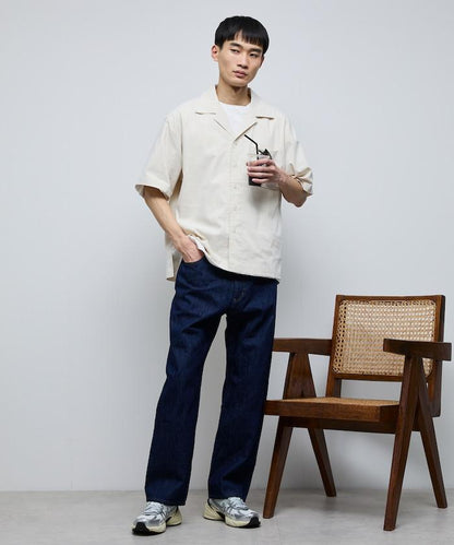 拉米混短袖襯衫 / 箱型剪裁 開領襯衫
