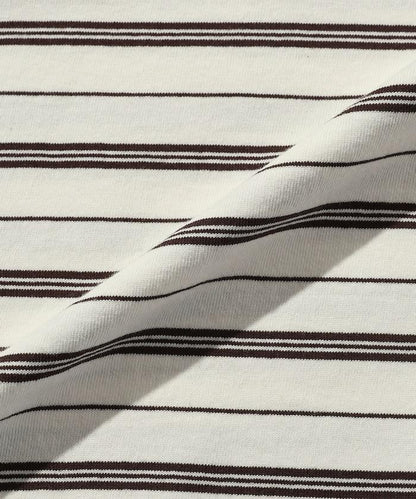 BASIC標誌刺繡T恤條紋/一點刺繡條紋T恤/短袖