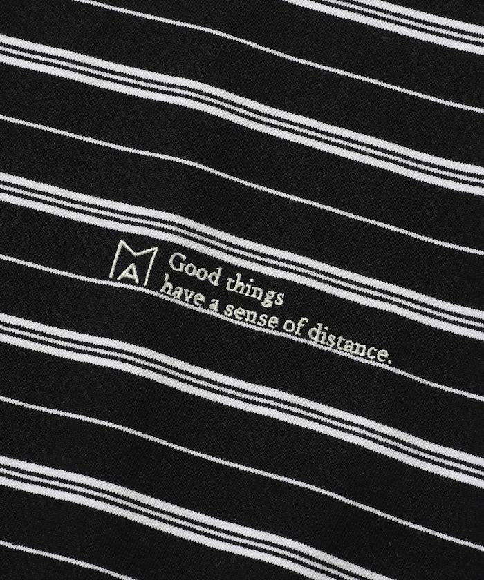 BASIC標誌刺繡T恤條紋/一點刺繡條紋T恤/短袖