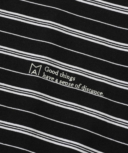 BASIC標誌刺繡T恤條紋/一點刺繡條紋T恤/短袖