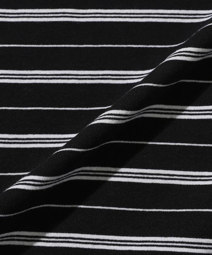 BASIC標誌刺繡T恤條紋/一點刺繡條紋T恤/短袖