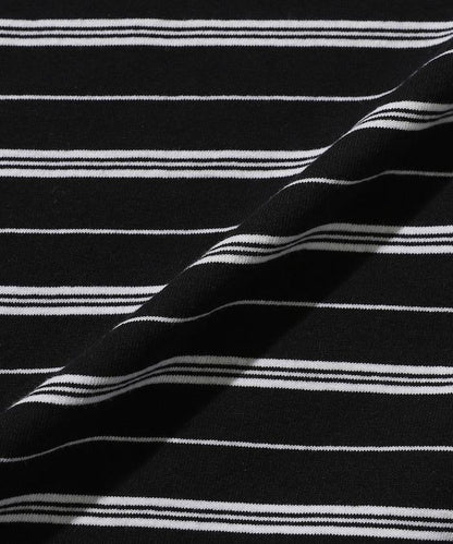 BASIC標誌刺繡T恤條紋/一點刺繡條紋T恤/短袖