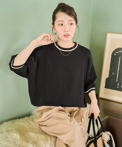 夏季針織連衣裙 線條 短袖 T恤（可手洗）