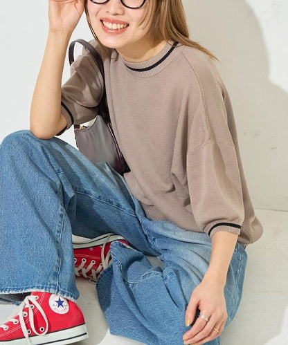 夏季針織連衣裙 線條 短袖 T恤（可手洗）