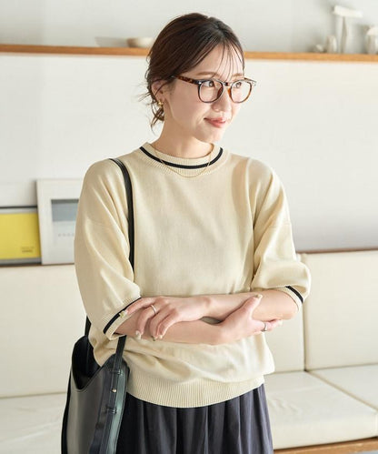 夏季針織連衣裙 線條 短袖 T恤（可手洗）