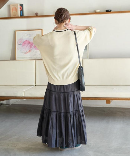 夏季針織連衣裙 線條 短袖 T恤（可手洗）