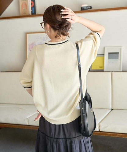 夏季針織連衣裙 線條 短袖 T恤（可手洗）