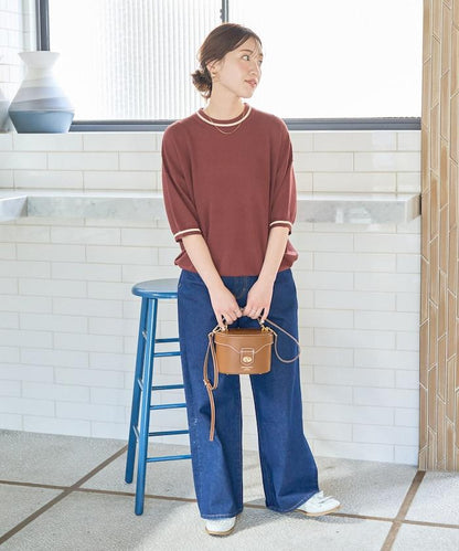 夏季針織連衣裙 線條 短袖 T恤（可手洗）