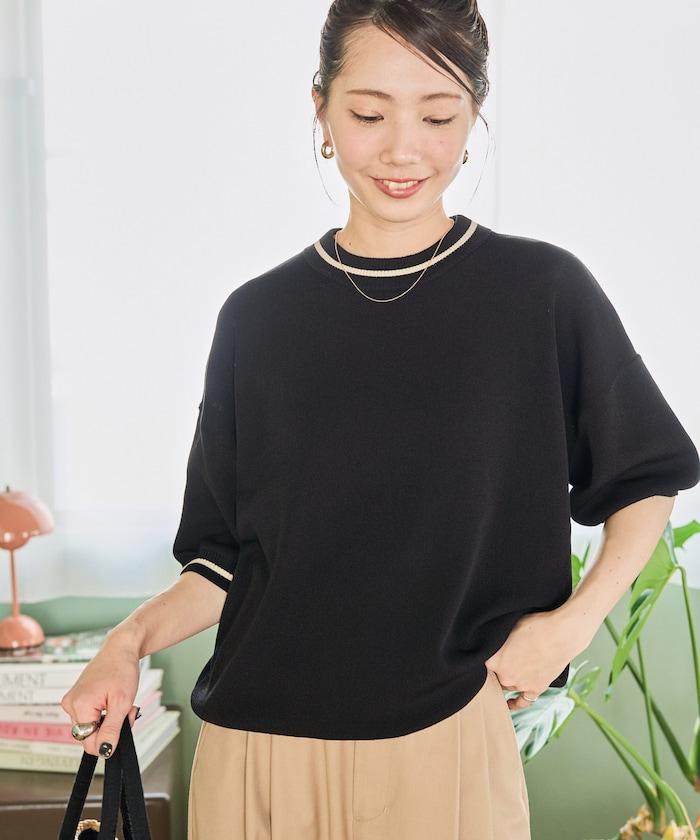 夏季針織連衣裙 線條 短袖 T恤（可手洗）