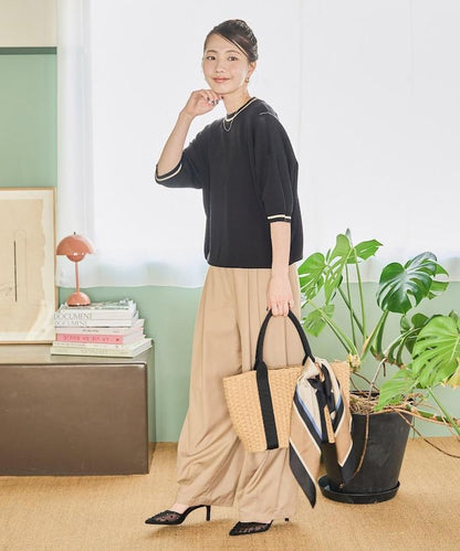 夏季針織連衣裙 線條 短袖 T恤（可手洗）