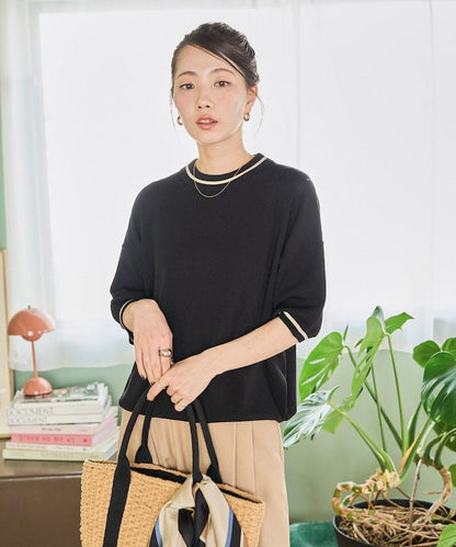 夏季針織連衣裙 線條 短袖 T恤（可手洗）