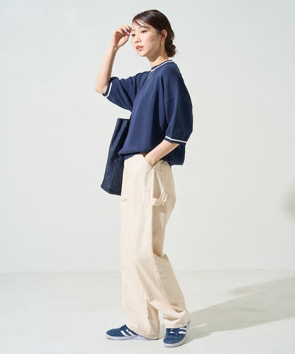 夏季針織連衣裙 線條 短袖 T恤（可手洗）