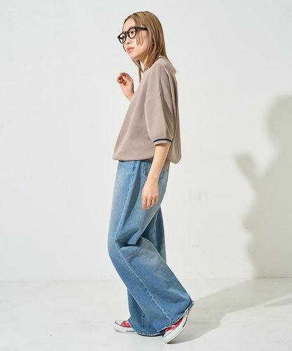 夏季針織連衣裙 線條 短袖 T恤（可手洗）