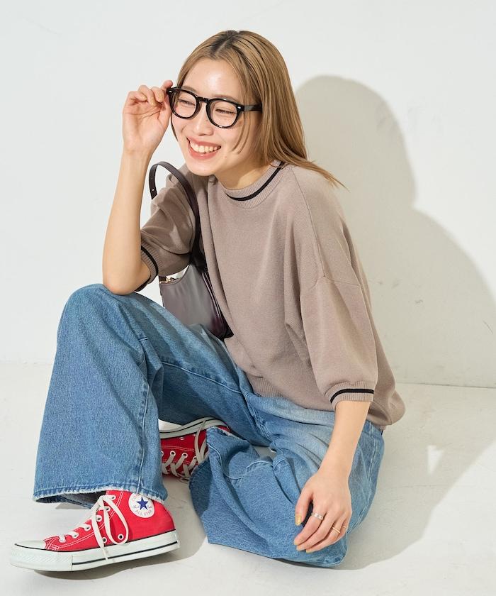 夏季針織連衣裙 線條 短袖 T恤（可手洗）