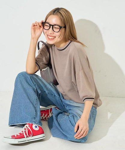 夏季針織連衣裙 線條 短袖 T恤（可手洗）