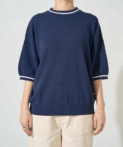 夏季針織連衣裙 線條 短袖 T恤（可手洗）