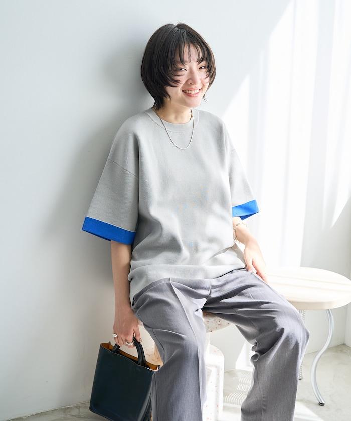 接觸冷感 針織 襯色 半袖 拉鍊衫【限定推出】