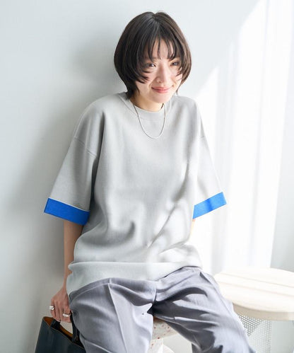 接觸冷感 針織 襯色 半袖 拉鍊衫【限定推出】
