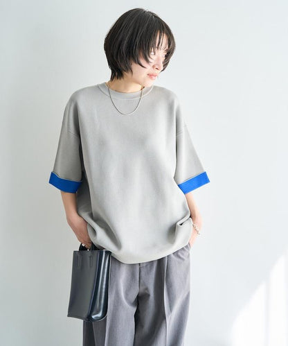 接觸冷感 針織 襯色 半袖 拉鍊衫【限定推出】