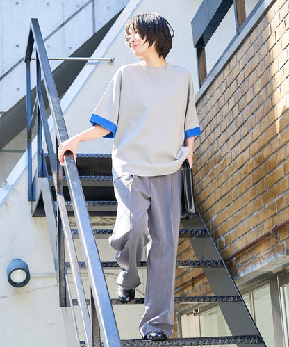 接觸冷感 針織 襯色 半袖 拉鍊衫【限定推出】