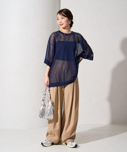 手洗可 混紡亞麻 透氣 半袖 TEE(針織)