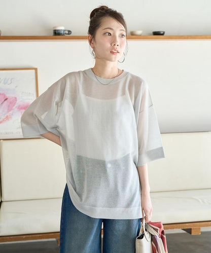手洗可 混紡亞麻 透氣 半袖 TEE(針織)