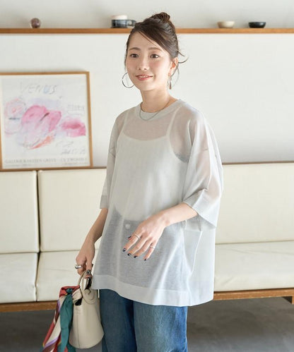 手洗可 混紡亞麻 透氣 半袖 TEE(針織)