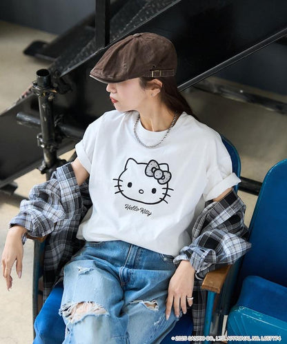 "HELLO KITTY/《Hello Kitty》" 異素材蝴蝶結T恤 限定推出