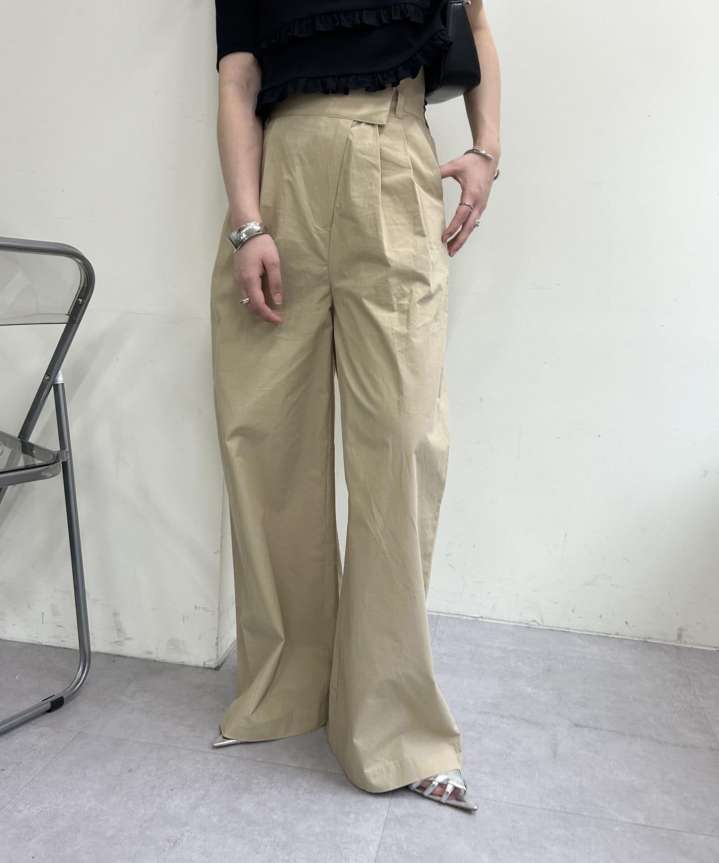 高腰綁帶褲