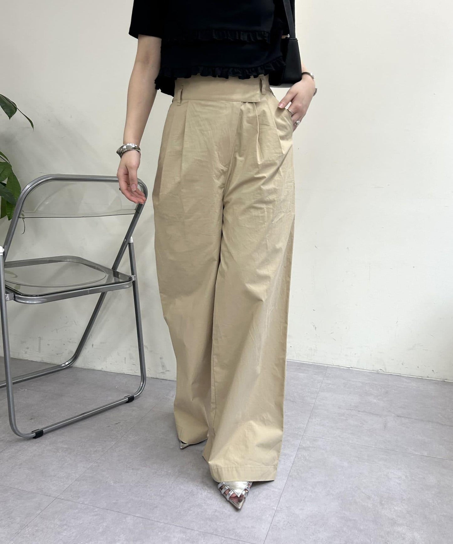 高腰綁帶褲