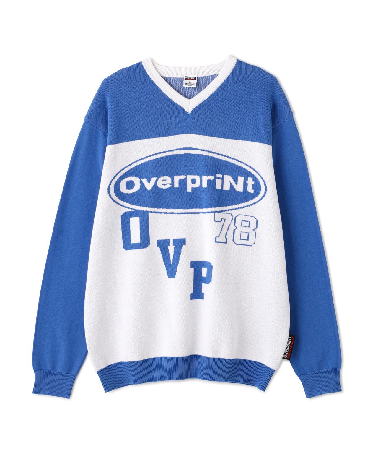 overprint/覆印/O型V領棉針織衫
