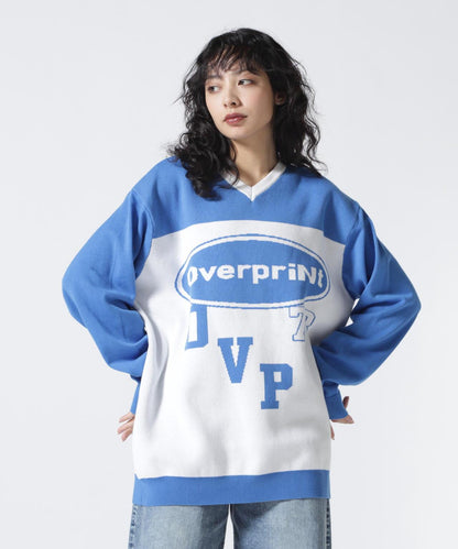 overprint/覆印/O型V領棉針織衫
