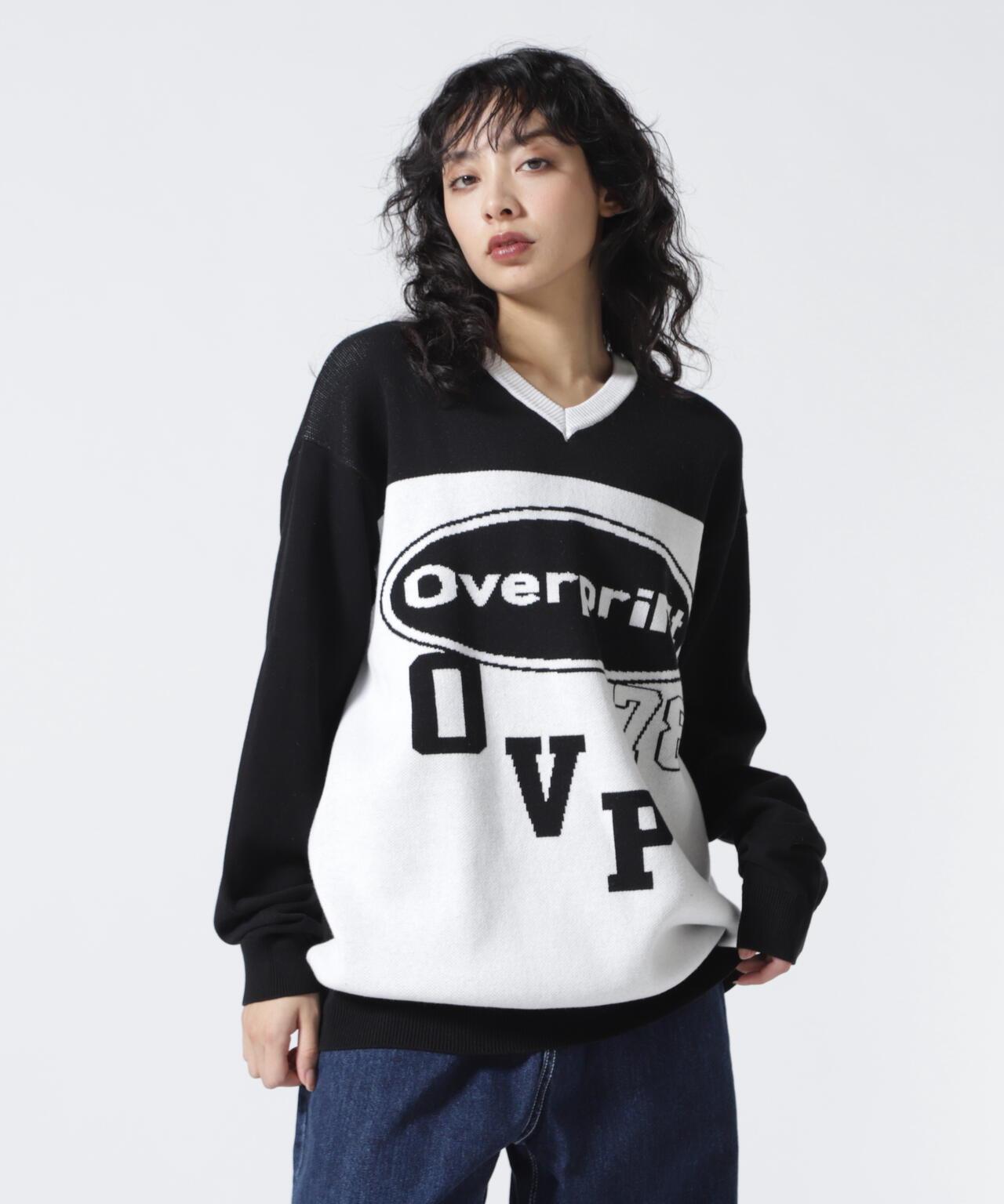 overprint/覆印/O型V領棉針織衫