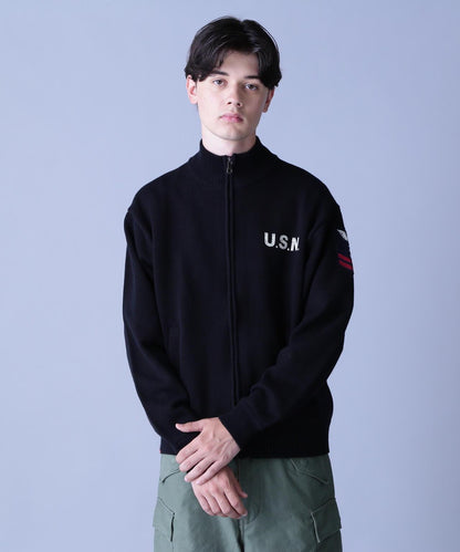 海軍立領拉鍊針織夾克