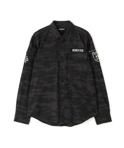 基礎疲勞軍裝卡其色長袖襯衫