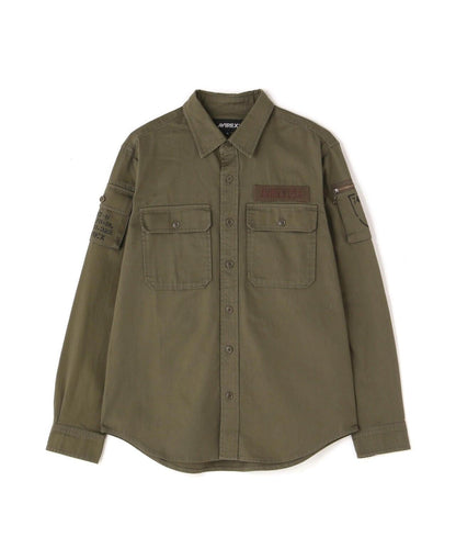 基礎疲勞軍裝卡其色長袖襯衫