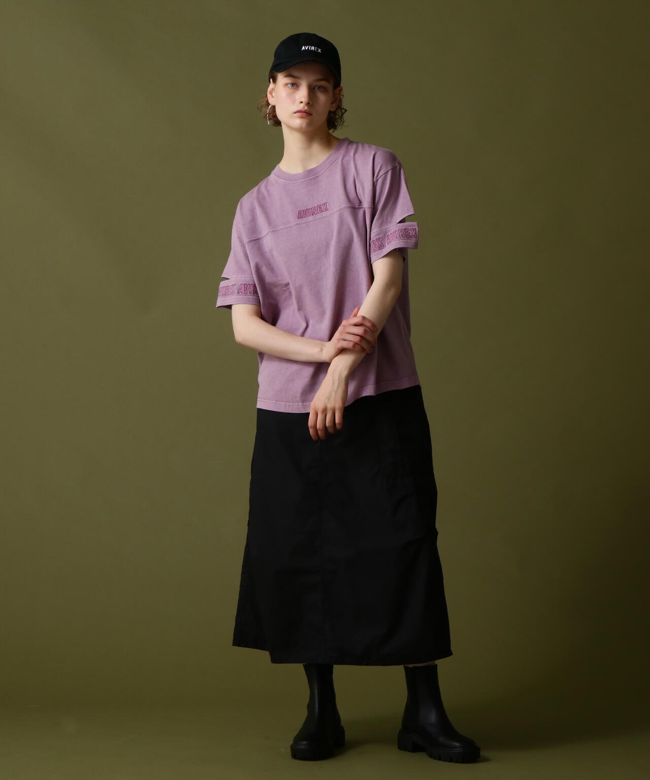 褪色洗水 卷邊開衩 刺繡T恤