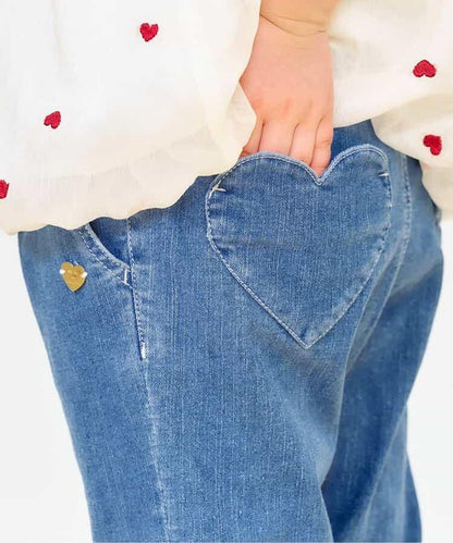 心形口袋修身七分褲