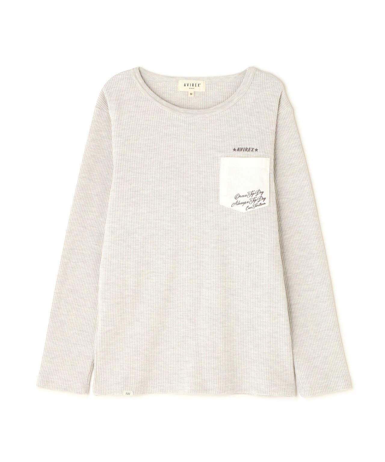 LS COLOR STITCH EMB WAFFLE T-SHIRT/彩色拼接刺繡格子T恤