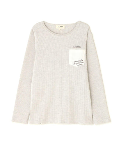 LS COLOR STITCH EMB WAFFLE T-SHIRT/彩色拼接刺繡格子T恤