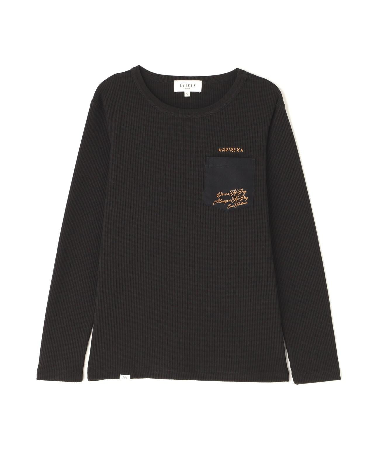 LS COLOR STITCH EMB WAFFLE T-SHIRT/彩色拼接刺繡格子T恤