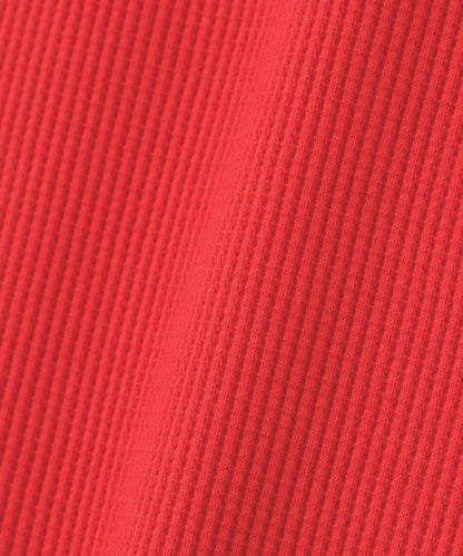 LS COLOR STITCH EMB WAFFLE T-SHIRT/彩色拼接刺繡格子T恤