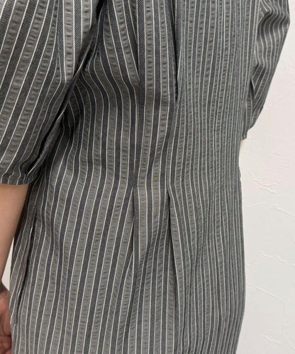 棉質波紋高腰修身連衣裙