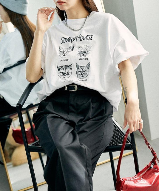 "SOUNDHOUSE" 4只貓 動物印花T恤